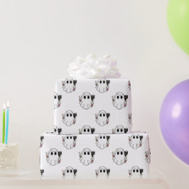 Papel De Presente Fantasmas Brancos e Gatos Pretos Halloween Branco