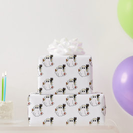 Papel De Presente Fantasmas Brancos e Gatos Pretos Halloween Branco