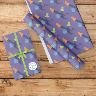 Papel De Presente Fantasmas coloridos e fofos voando em um lilás