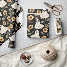 Papel De Presente Fantasmas do Gótico de Verão e Girassóis Spooky