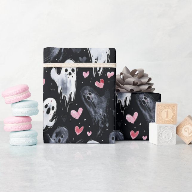 Papel De Presente Fantasmas do Namorados Gótico com Corações (Chá de bebê)