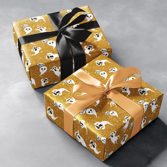 Papel De Presente Fantasmas Dourados do Halloween (Criador carregado)