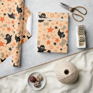 Papel De Presente Fantasmas e Estrelas Spooky no Halloween