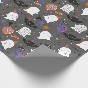Papel De Presente Fantasmas e Morcegos do Festa de Halloween