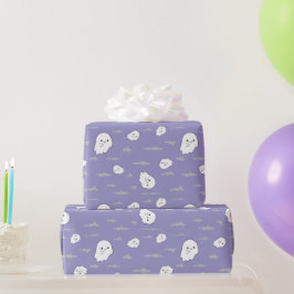 Papel De Presente Fantasmas e Nuvens Pastel Purple Halloween present