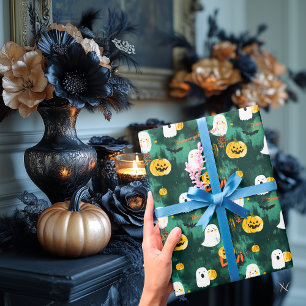 Papel De Presente Fantasmas e Pumpkins do Dia das Bruxas