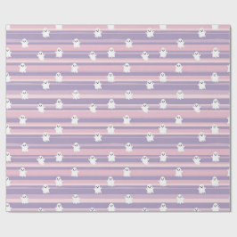Papel De Presente Fantasmas Fofos Listra Rosa Roxo Halloween
