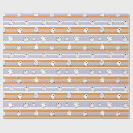 Papel De Presente Fantasmas Fofos Listras Laranja e Branco no Hallow