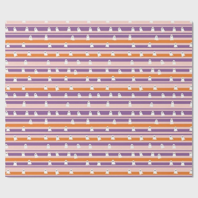 Papel De Presente Fantasmas Fofos Listras Rosa Roxo Laranja (Aberto)