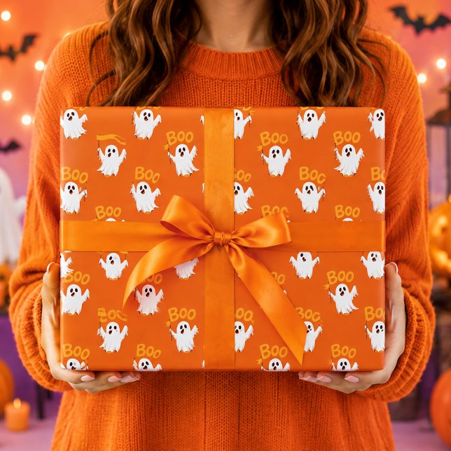 Papel De Presente Fantasmas Kawaii Fofos Padrão de Halloween (Criador carregado)