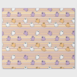 Papel De Presente Fantasmas Laranja Riscas Roxas Halloween