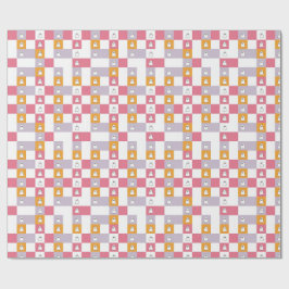 Papel De Presente Fantasmas Lindos Rosa Laranja Branco Halloween