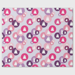 Papel De Presente Fantasmas Rosa Roxo Círculo Halloween
