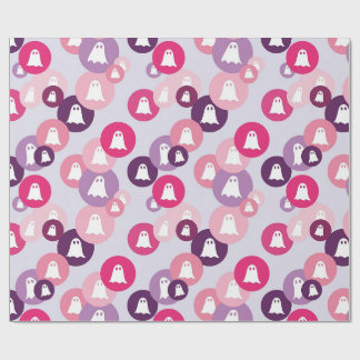Papel De Presente Fantasmas Rosa Roxo Círculo Halloween