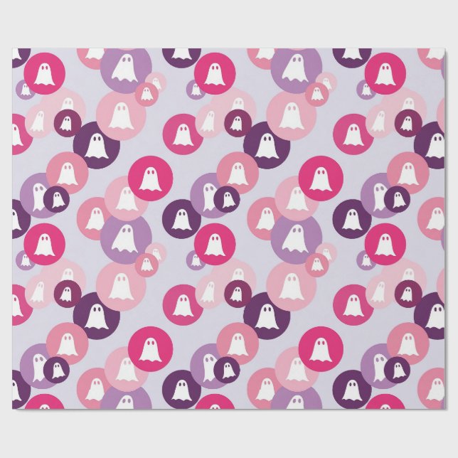 Papel De Presente Fantasmas Rosa Roxo Círculo Halloween (Aberto)