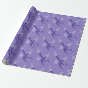 Papel De Presente Fantasmas roxos e fofos voando em um lilás