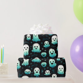Papel De Presente Fantasmas Verdes Fofos Adoráveis Modernos Hallowee