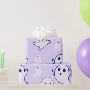 Papel De Presente Fantasminhas Brancas Super Fofas de Halloween Roxo