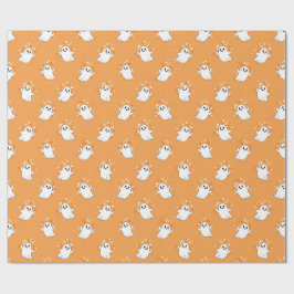 Papel De Presente Fantasminhas Lindos Padrão de Halloween Laranja