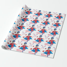 Papel De Presente Fantástico americano Super Herói Boy Birthday Trem
