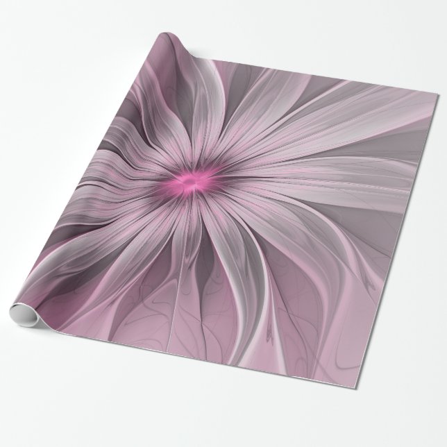 Papel De Presente Fantasy Flower Abstrato Plum Floral Arte Fractal (Desenrolado)