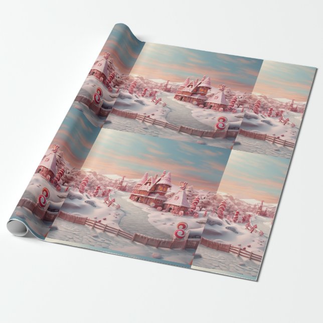 Papel De Presente Fantasy Gingerbird House com Candies 4 (Desenrolado)