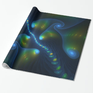 Papel De Presente Fantasy Luzes Abstrato Azul Verde Amarelo Fractal