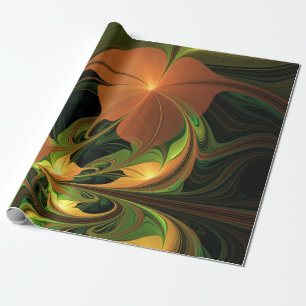 Papel De Presente Fantasy Plant Abstrato Green Rust Brown Fractal