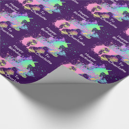 Papel De Presente Fantasy Rainbow Unicorn Personalizado