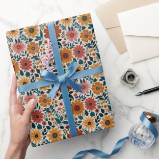 Papel De Presente Farinha Floral Floral de Flores do Meio-Século