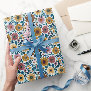 Papel De Presente Farinha Floral Floral de Flores do Meio-Século