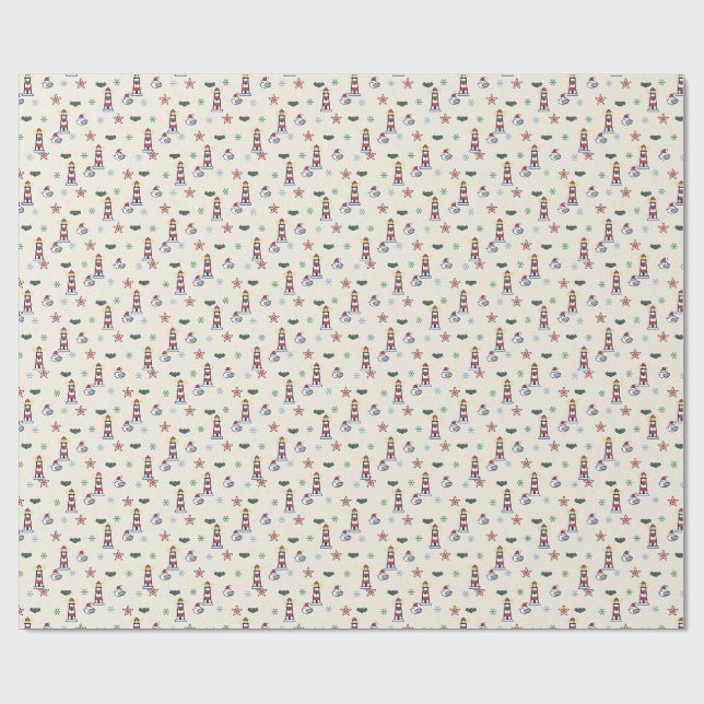 Papel De Presente Faróis da Costa de Natal Gaivotas (Aberto)