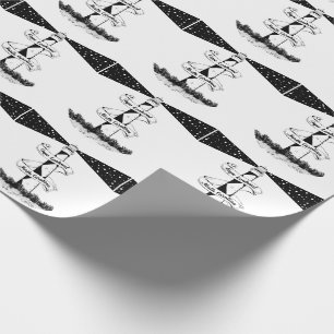 Papel De Presente Farol de Cape Lookout Preto e Branco