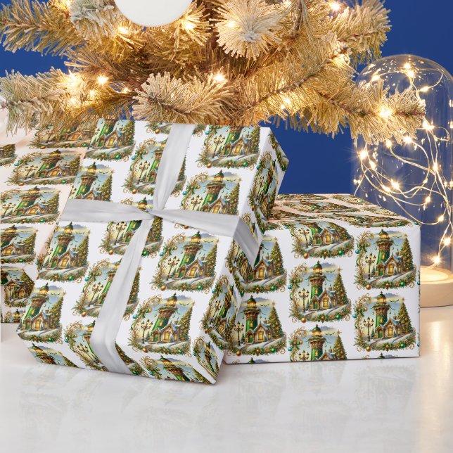 Papel De Presente Farol de Natal Festivo com Azulejos (Feriados)