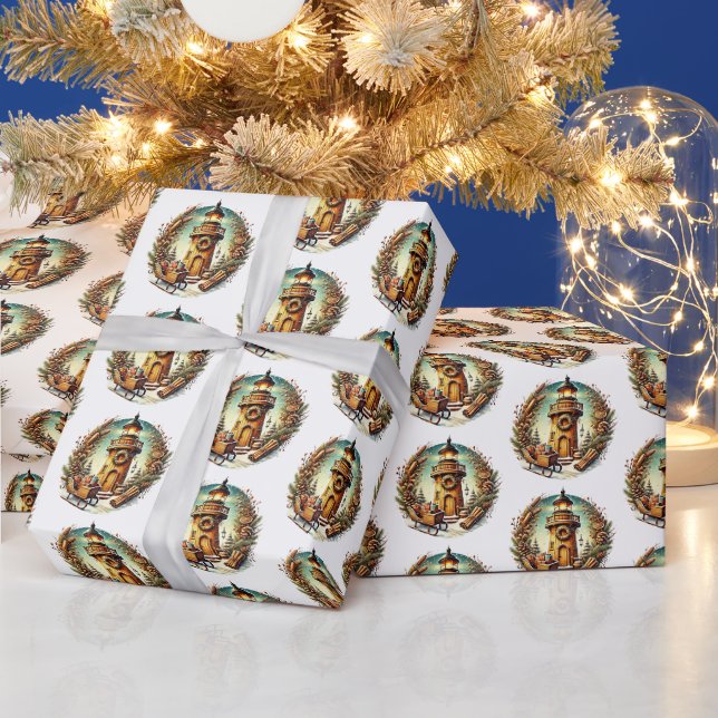 Papel De Presente Farol de Natal Festivo em Azulejos (Feriados)
