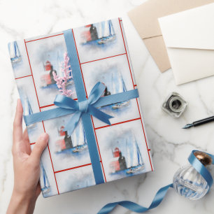 Papel De Presente Farol Red Michigan com veleiro