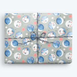 Papel De Presente Fases da Lua Whimsical