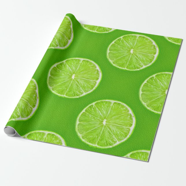 Papel De Presente Fatia da fruta do limão do verde limão (Desenrolado)