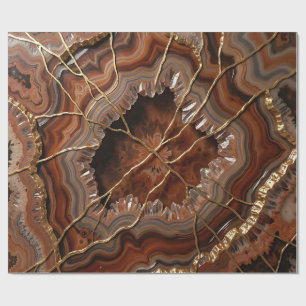 Papel De Presente Fatia de Ágata Kintsugi Dourada Luxo Mineral