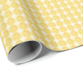 Papel De Presente Fatia de Limão Brilhante Repetida em Fundo Branco
