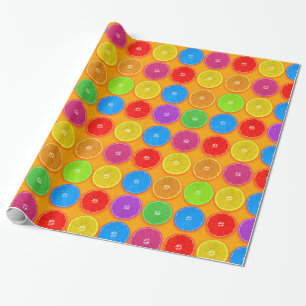 Papel De Presente Fatias de Laranja Frescas e Coloridas