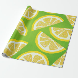 Papel De Presente Fatias de Limão em Fundo do Verde limão