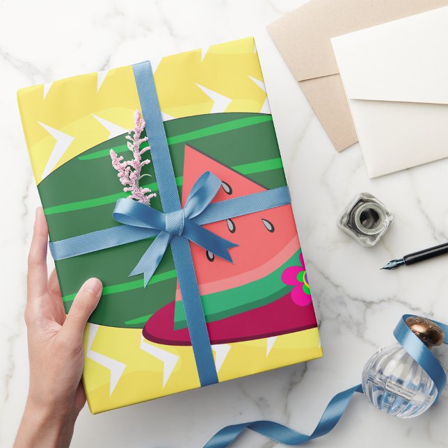 Papel De Presente Fatias de Melão de Verão e Flor Tropical (Criador carregado)