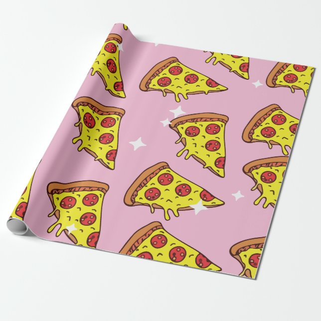 Papel De Presente Fatias de Pizza em Estilo Retrô Padrão Contínuo (Desenrolado)