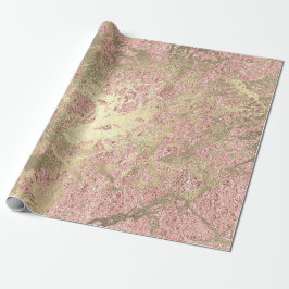 Papel De Presente Faux Champaigne Rosa Dourado Marble Traço Metálico