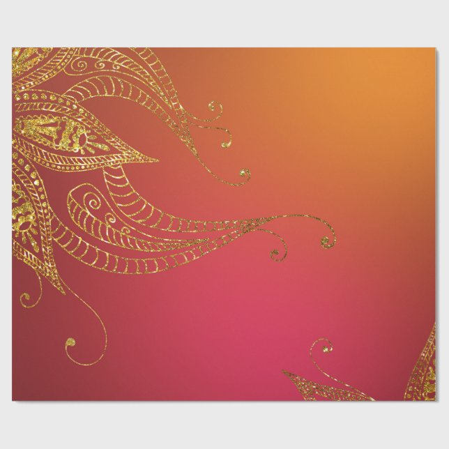 Papel De Presente Faux Gold Foil Arabe Bollywood (Aberto)