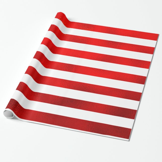Papel De Presente Faux Red White Horizontal Stripe "Candy Stripe" (Desenrolado)