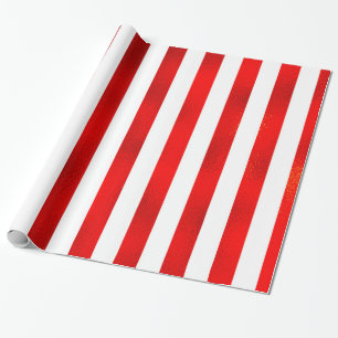 Papel De Presente Faux Red White Vertical Stripe "Candy Stripe"