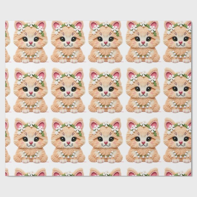 Papel De Presente Faux Yarn Notch-Hook Christmas Cat – Cozy Holiday  (Aberto)