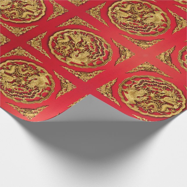 Papel De Presente Favor de Casamento Dragão Vermelho e Fênix Dourado (Ponta)